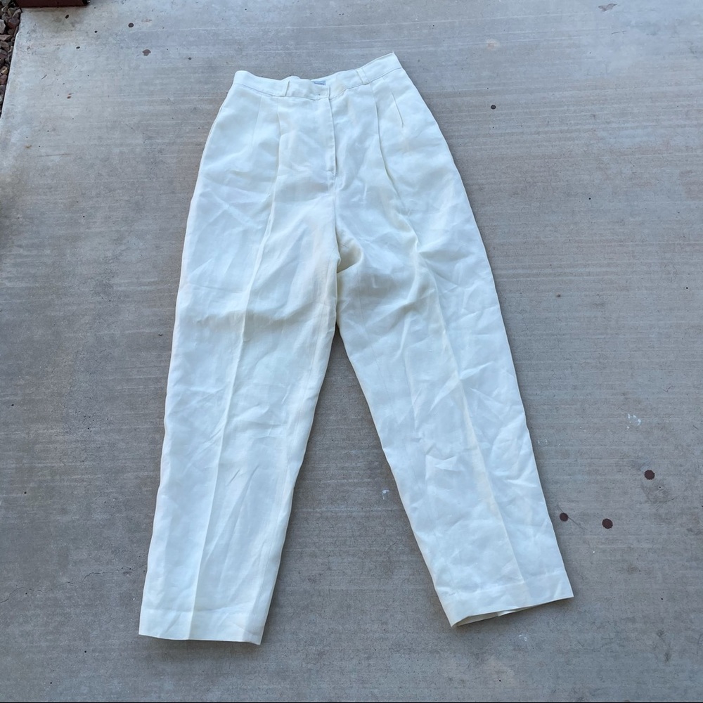 Vintage cream linen pleated trousers